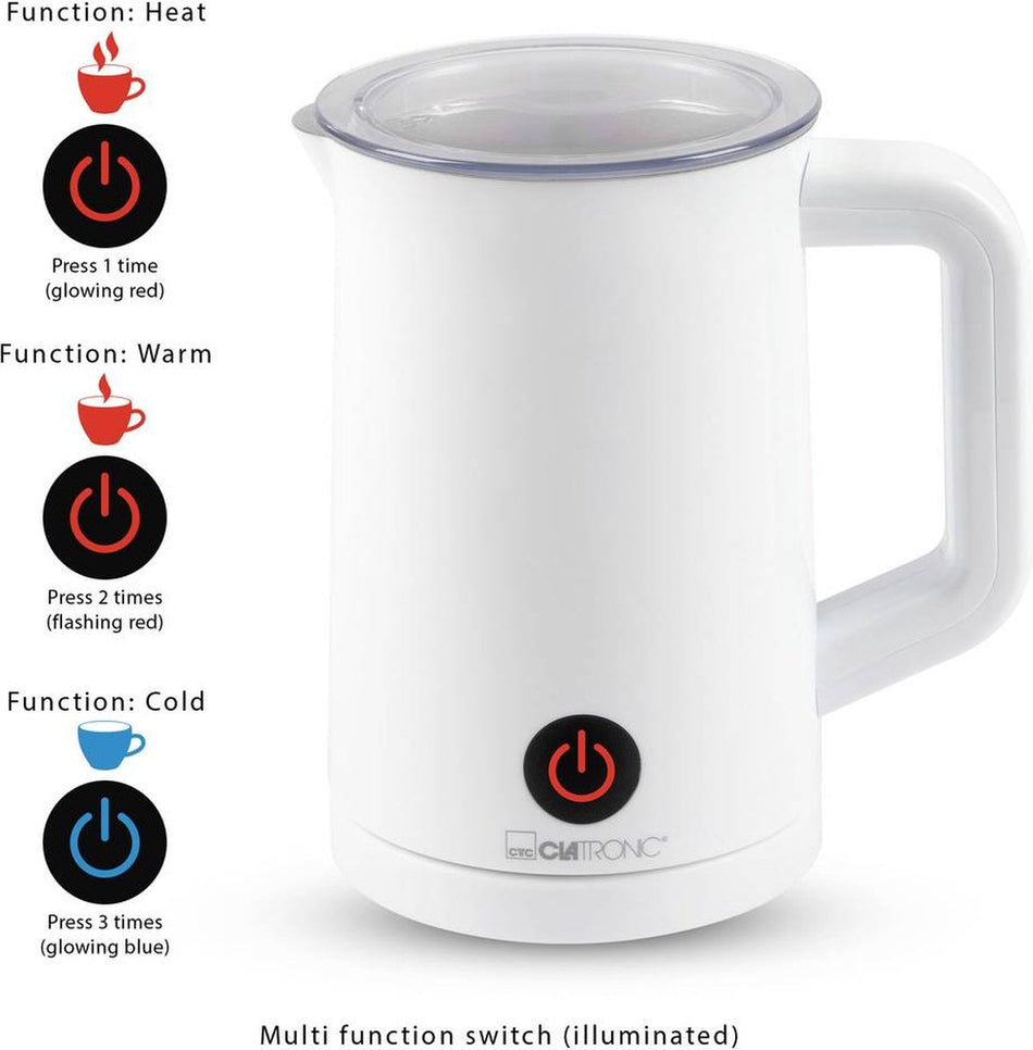 Clatronic MS 3693 – Elektrische Melkopschuimer – 550 ml – 600 W – Wit/RVS
