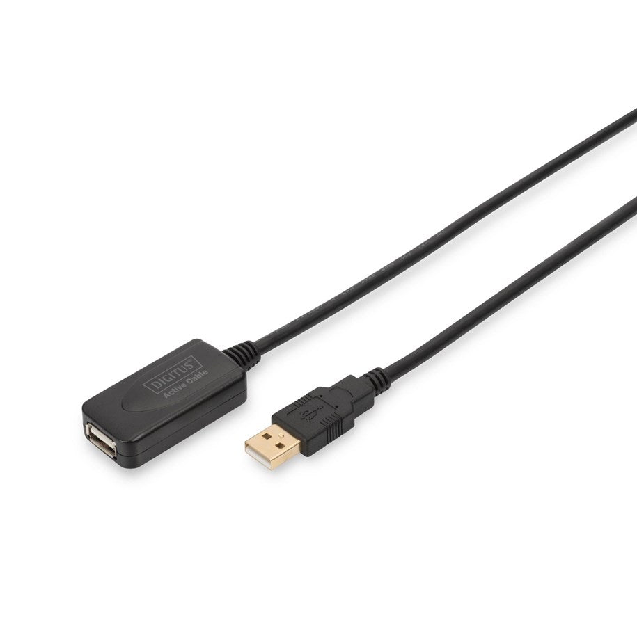 Digitus USB-kabel USB 2.0 USB-A stekker, USB-A bus 5.00 m Zwart Actief met signaalversterking DA-70130-4