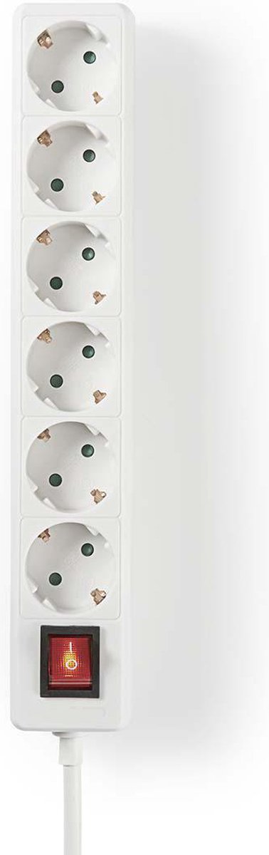 Nedis Stekkerdoos - Randaarde stekker / Type F (CEE 7/7) - 6-wegs - 3.00 m - 3680 W - 16 A - Soort aarding: Zijcontacten - 230 V AC 50/60 Hz - Hoek van stopcontact: 45 ° - H05VV-F 3G 1,5 mm²