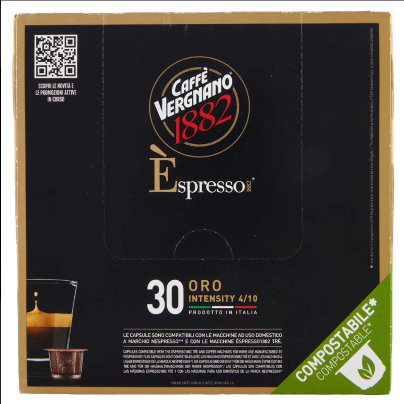 Caffè Vergnano Oro Compostabile – 30 Capsules (Nespresso compatibel)